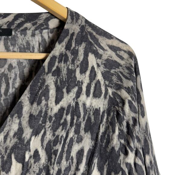 All Saints Nichola Gray Leopard Animal V-Neck Handkerchief Mini Dress Size M - Picture 7 of 15